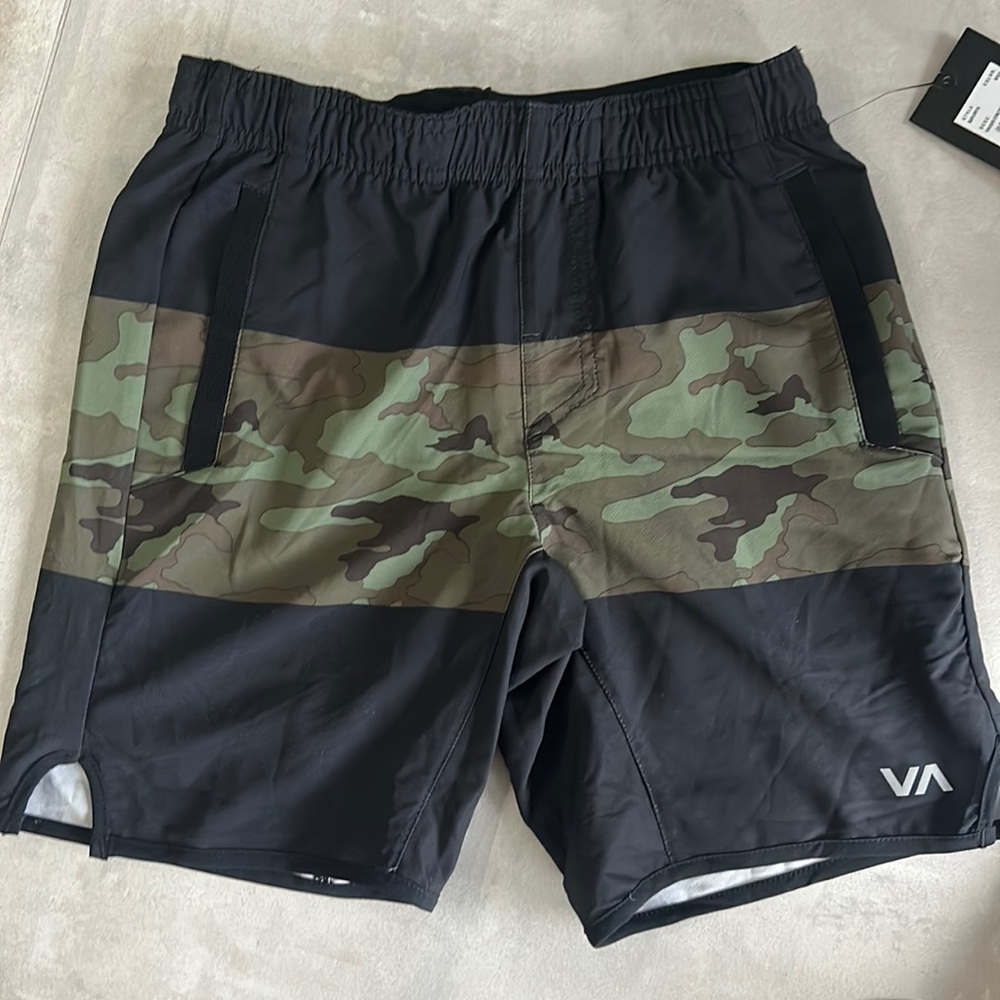New with tags black black and camo RVCA athletic shorts.